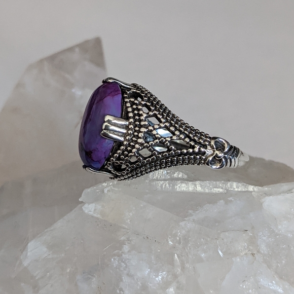 Purple Copper Turquoise, 925 Silver Ring, Size 9 - Picture 8 of 12